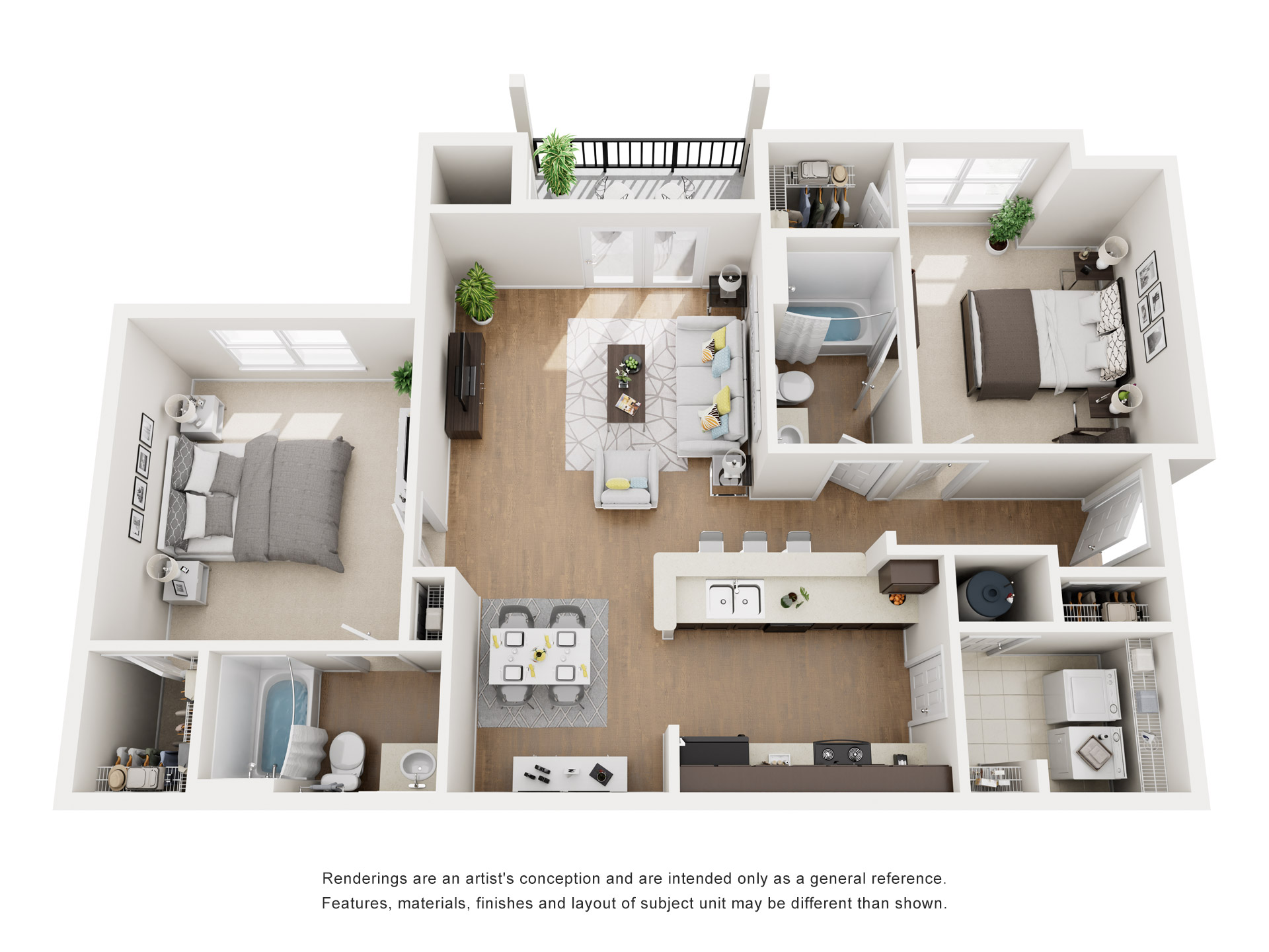 Floor plan for 2 beds, 2 baths, 1040 sqft